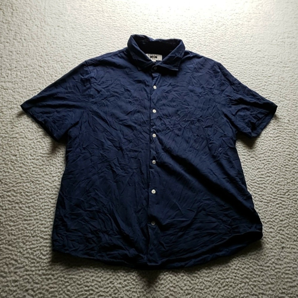Joseph Abboud Shirt Mens XL Blue Solid Short Sleeve Stretch Button-Up Casual